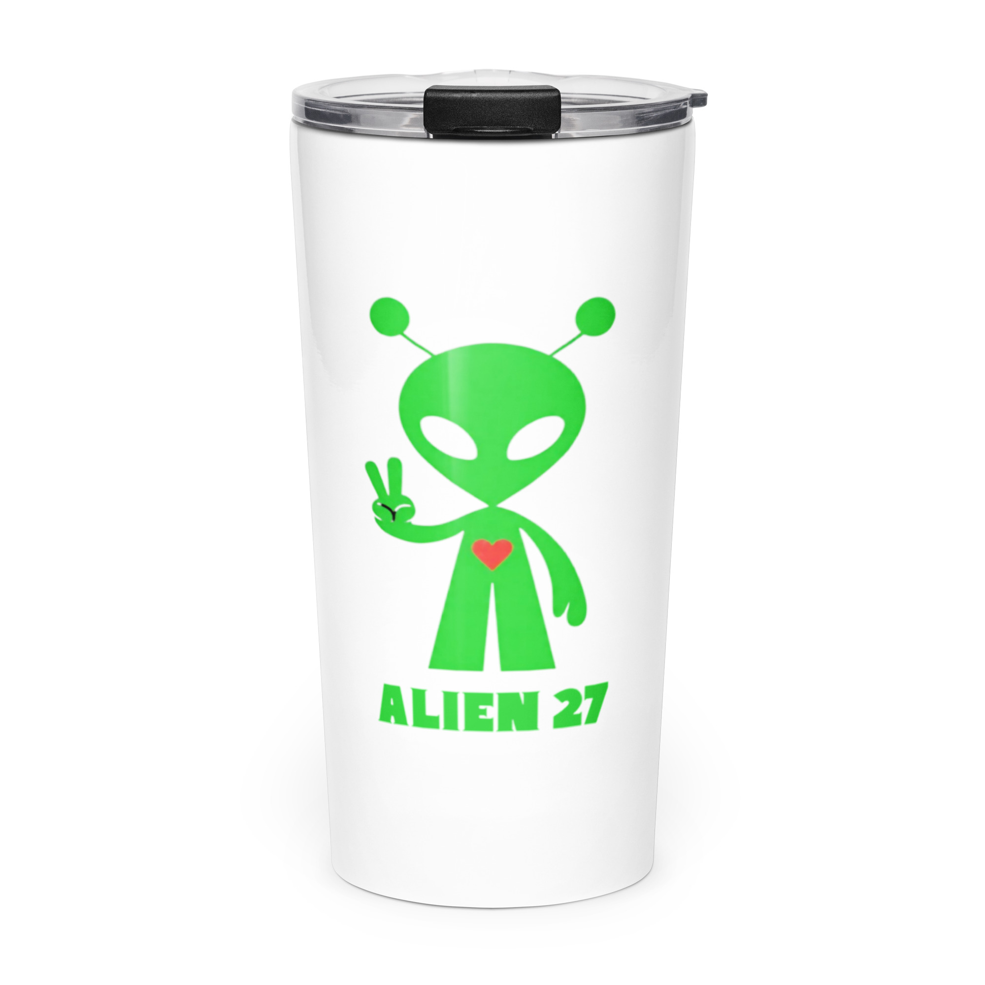Alien 27 Signature Logo (2) Alien Open Contact 2026 Cosmos Universe Extra Terrestrial Inspired - Tapered stainless steel tumbler