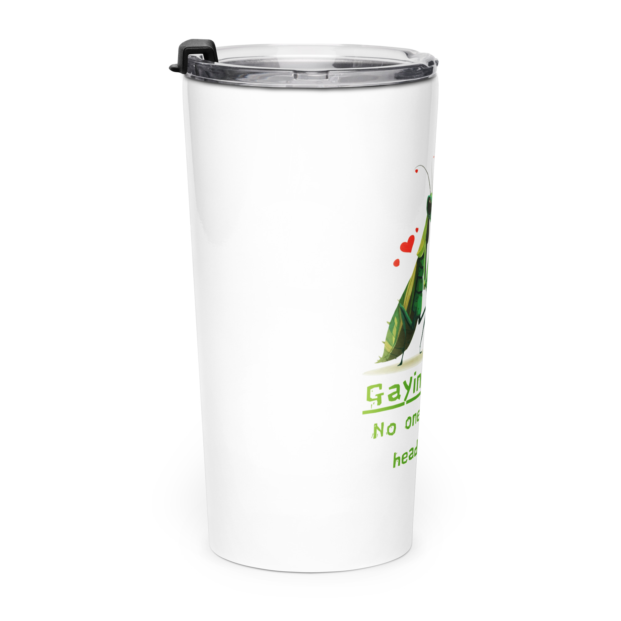 Gaying Mantis! No One Gets Their Head Bit Off! Gay Pride Alien Cosmos Open Contact 2026 Inspired - Tapered stainless steel tumbler - Image 4