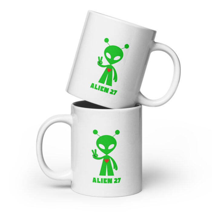 Alien 27 Signature Logo (#2) Extra Terrestrial Open Contact 2026 Cosmos Universe Inspired - White glossy mug