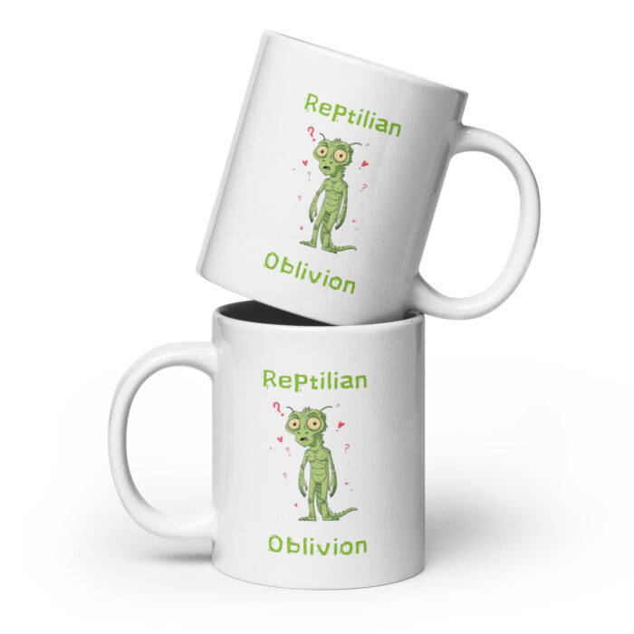 Reptilian Oblivion! Alien Open Contact 2026 Cosmos Universe Extra Terrestrial Inspired - White glossy mug