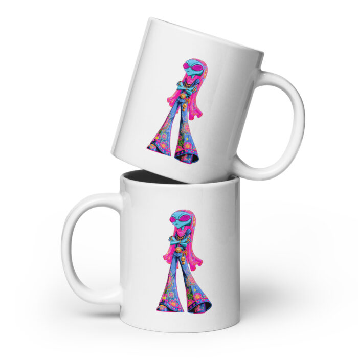 Blue Hippie Alien Girl - Open Contact 2026 Cosmos Universe Extra Terrestrial Inspired - White glossy mug